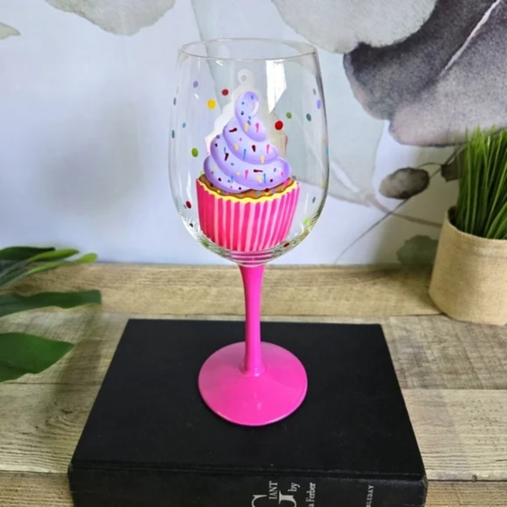 Pink Cupcake Wine Glass
